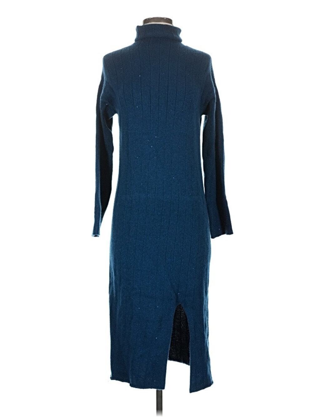 Zow Zow Sweater Dress Turtleneck Glitter Thread Micro Sequins Slit Blue Small